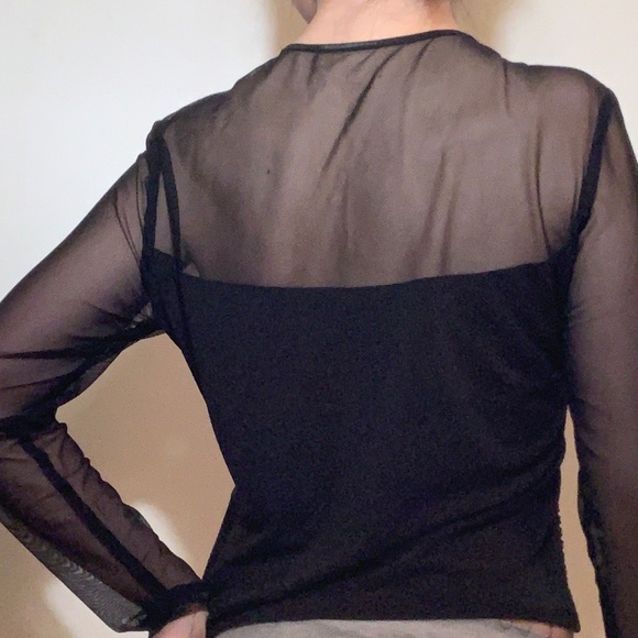 Trendy Black Mesh Long Sleeve Top- Size S - Picture 2 of 8